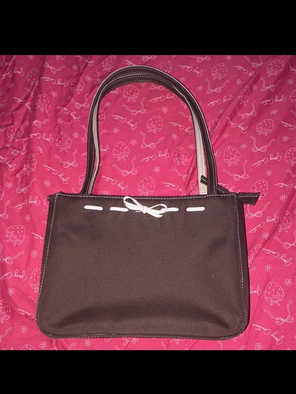 Ann Taylor Brown Shoulder Tote with White Bow Accent